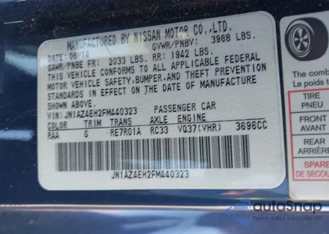 2015 Nissan 370Z z USA, uszkodzony, nr VIN JN1AZ4EH2FM440323